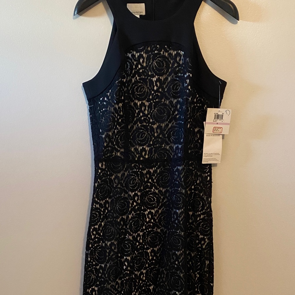 Donna Morgan Black Floral Lace Midi Dress